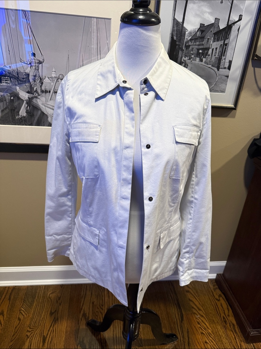 Calvin Klein White Utility Jacket with Snap Front